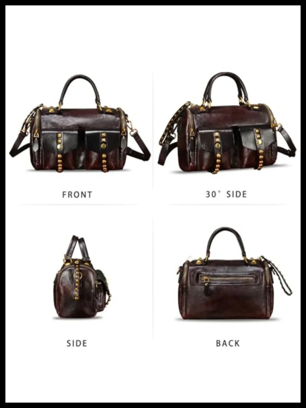 Genuine Leather Satchel Purse - Vintage Top Handle Crossbody Bag